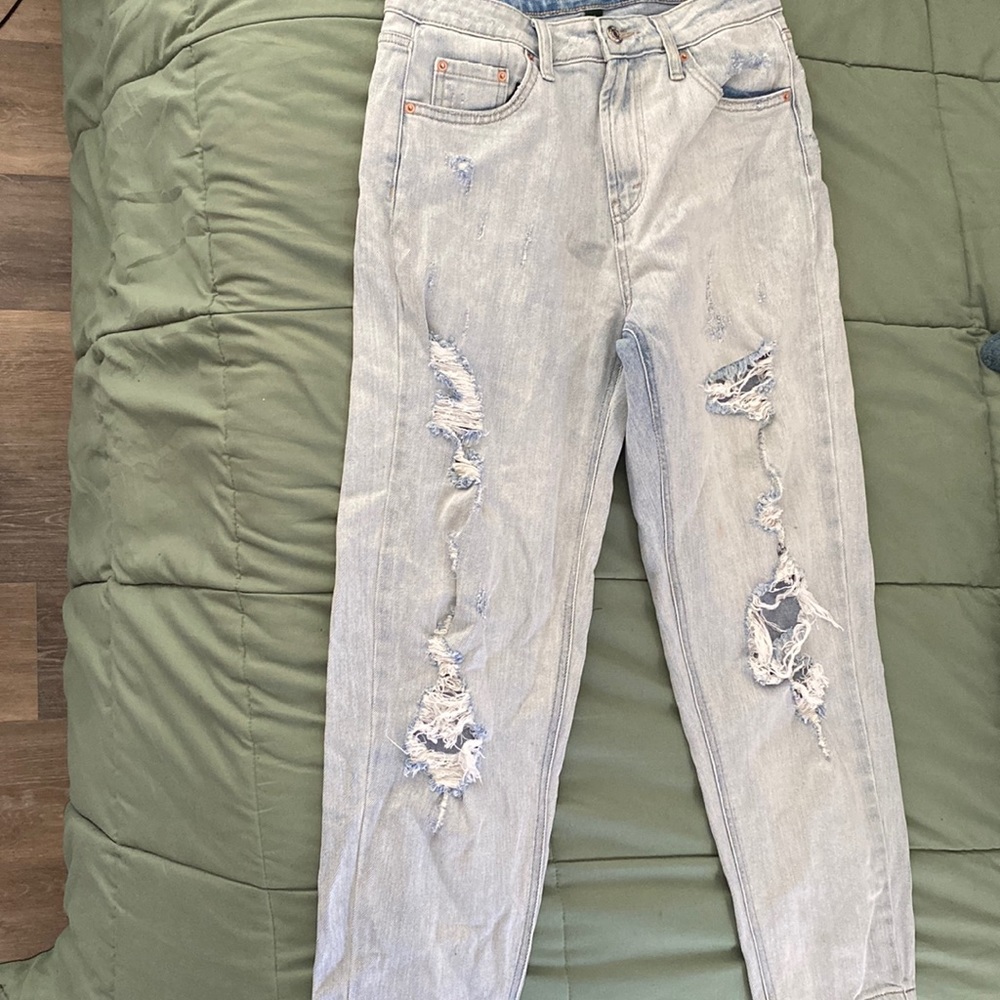 Vintage Light Blue Wash Ripped Boyfriend Baggy Jeans